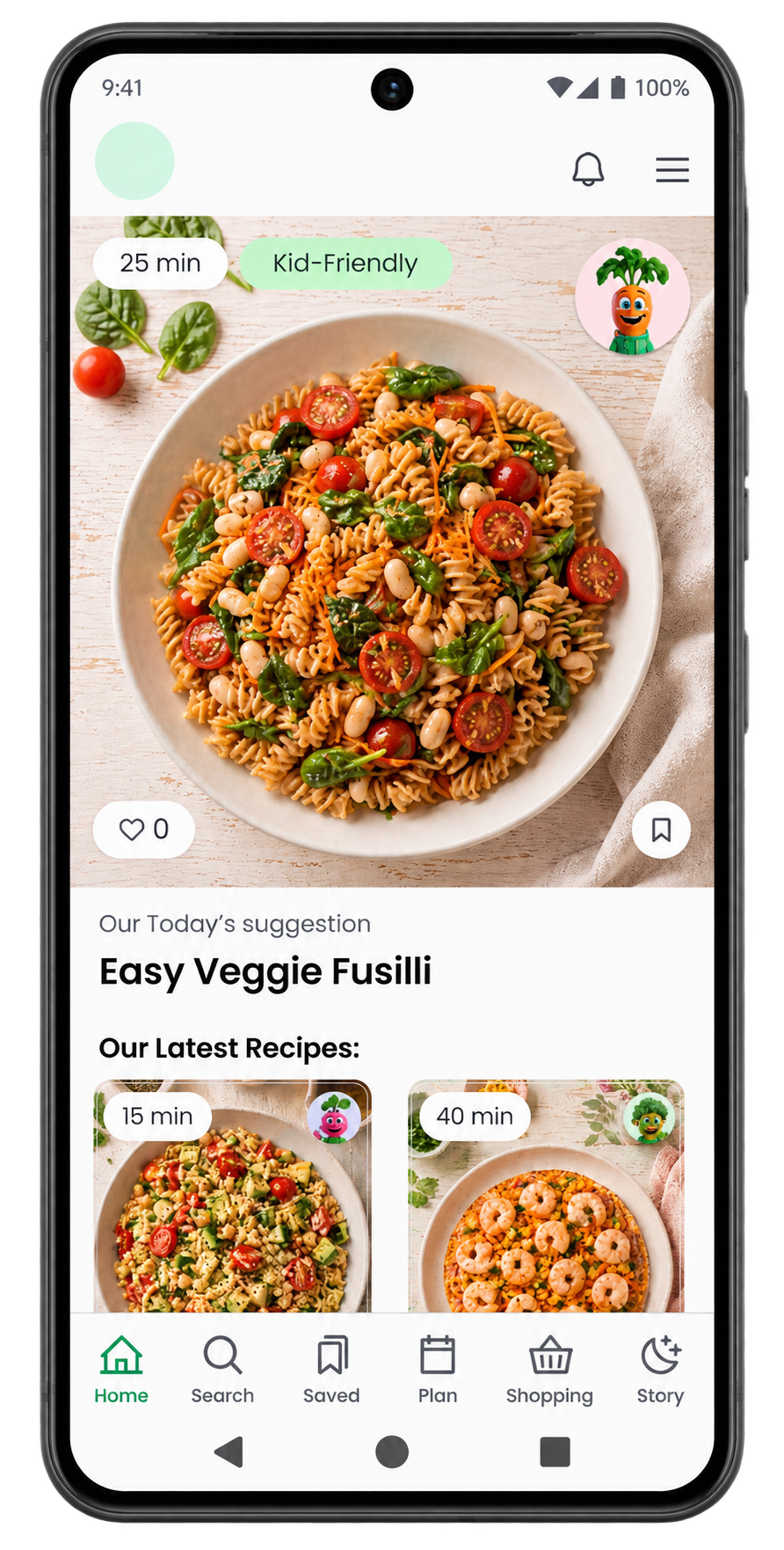 Nutrizle Parents app homepage